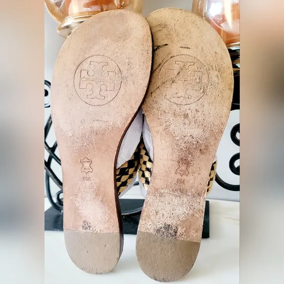Tory Burch Burt Thong Ribbon Patent Calf Leather Sandals Floral Dandelion US 9