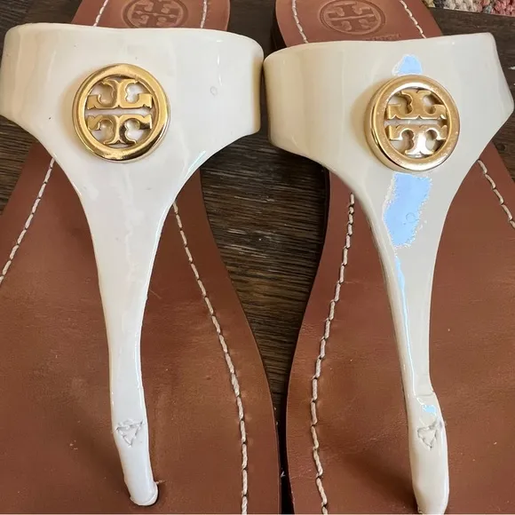 Tory Burch Cameron White Leather Thong Sandals US8M