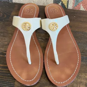 Tory Burch Cameron White Leather Thong Sandals US8M