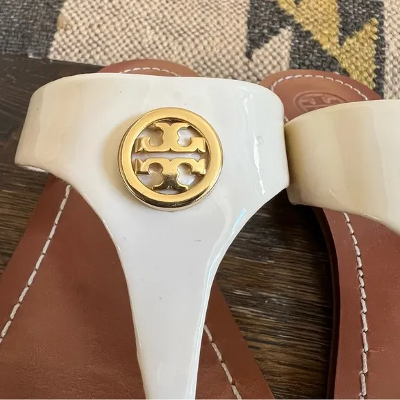 Tory Burch Cameron White Leather Thong Sandals US8M