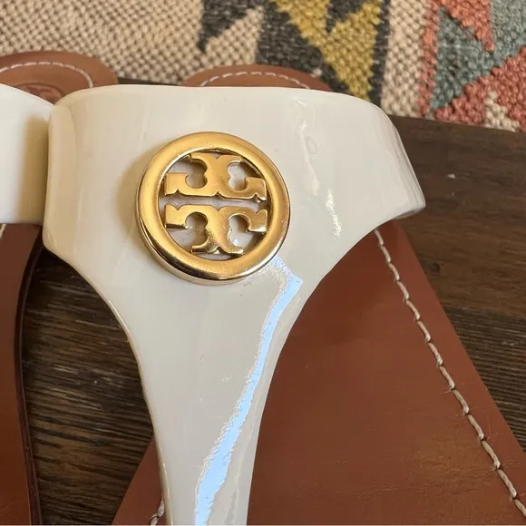Tory Burch Cameron White Leather Thong Sandals US8M