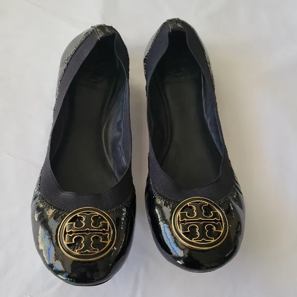 Tory Burch Caroline Black Patent Leather Ballet Flats Size 7.5