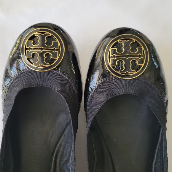 Tory Burch Caroline Black Patent Leather Ballet Flats Size 7.5