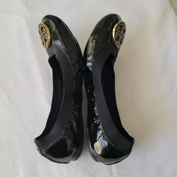 Tory Burch Caroline Black Patent Leather Ballet Flats Size 7.5