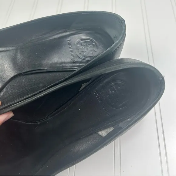Tory Burch Claire Ballet Flats Black Leather Upper Large Logo Women's Size 8.5