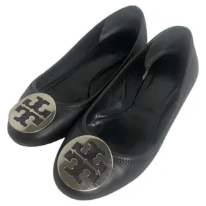 Tory Burch Claire Ballet Flats Black Leather Upper Large Logo Women's Size 8.5