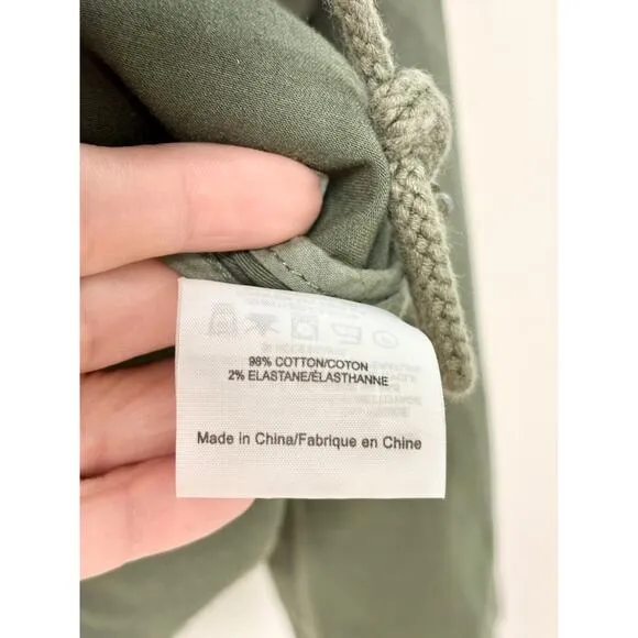 Tory Burch Cotton Blend Long Sleeve Button Front Utility Jacket Olive Women's XS