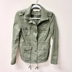 Tory Burch Cotton Blend Long Sleeve Button Front Utility Jacket Olive Women's XS