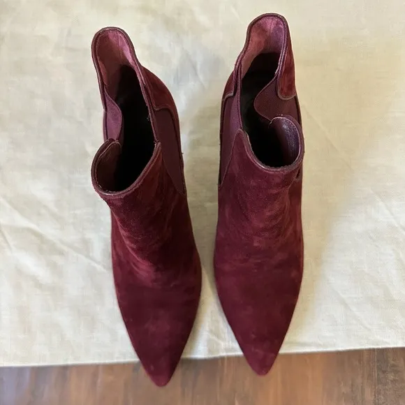 TORY BURCH Dorset 8.5mm Lancaster Suede Elastic Ankle Heeled Booties Borscht
