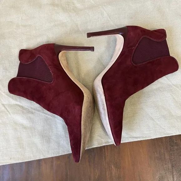TORY BURCH Dorset 8.5mm Lancaster Suede Elastic Ankle Heeled Booties Borscht