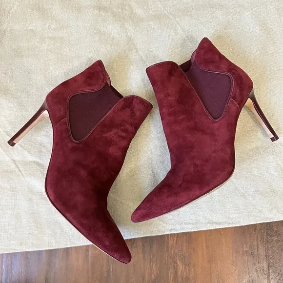 TORY BURCH Dorset 8.5mm Lancaster Suede Elastic Ankle Heeled Booties Borscht