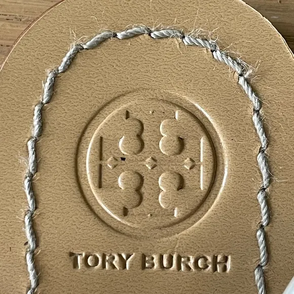 TORY BURCH Emmy Pearl Thong Linen White Leather Sandals Size 9M