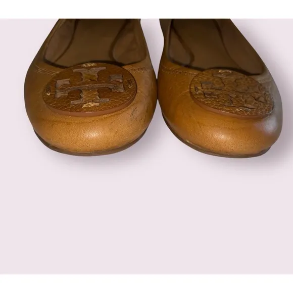 Tory Burch Flats Ballet Reva Minnie Travel Soft Leather Royal Tan Size 8