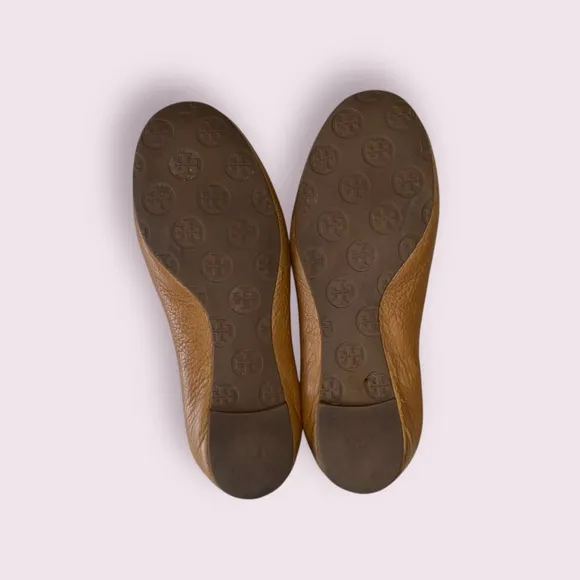 Tory Burch Flats Ballet Reva Minnie Travel Soft Leather Royal Tan Size 8