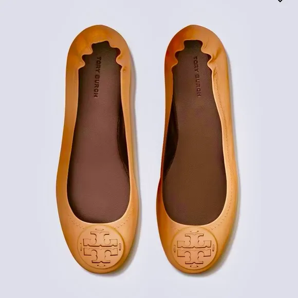 Tory Burch Flats Ballet Reva Minnie Travel Soft Leather Royal Tan Size 8
