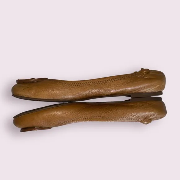 Tory Burch Flats Ballet Reva Minnie Travel Soft Leather Royal Tan Size 8