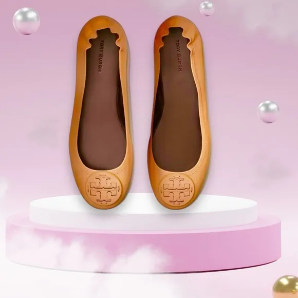 Tory Burch Flats Ballet Reva Minnie Travel Soft Leather Royal Tan Size 8