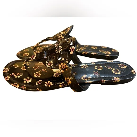 TORY BURCH floral patent leather Miller sandal 🖤💛❤️
