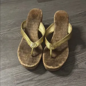 Tory Burch Gold Sandals with Wedge Heel
