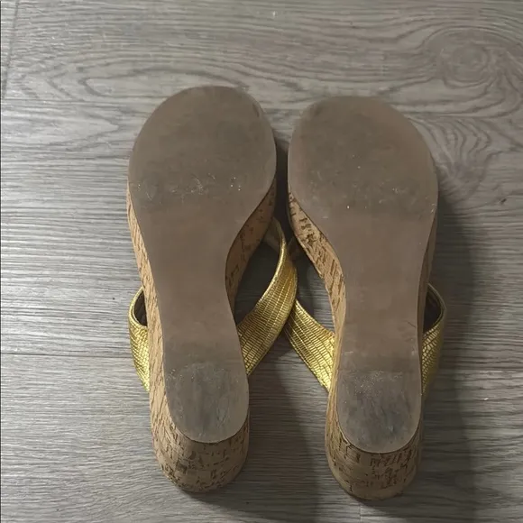 Tory Burch Gold Sandals with Wedge Heel