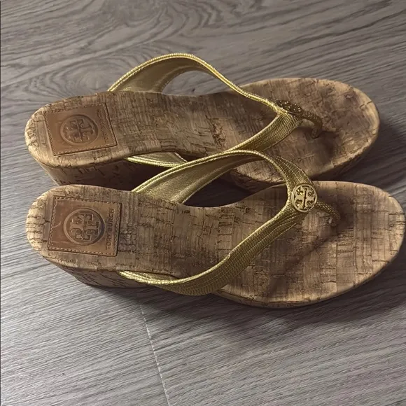 Tory Burch Gold Sandals with Wedge Heel
