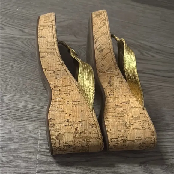 Tory Burch Gold Sandals with Wedge Heel