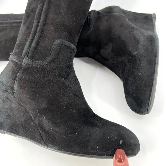 Tory Burch Irene Black Suede Wedge Tall Boots Size 6