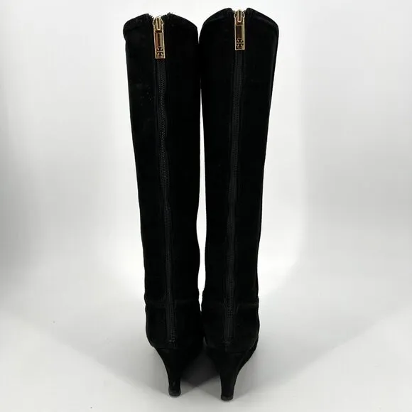 Tory Burch Irene Black Suede Wedge Tall Boots Size 6
