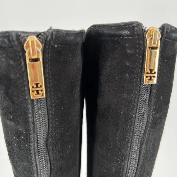 Tory Burch Irene Black Suede Wedge Tall Boots Size 6