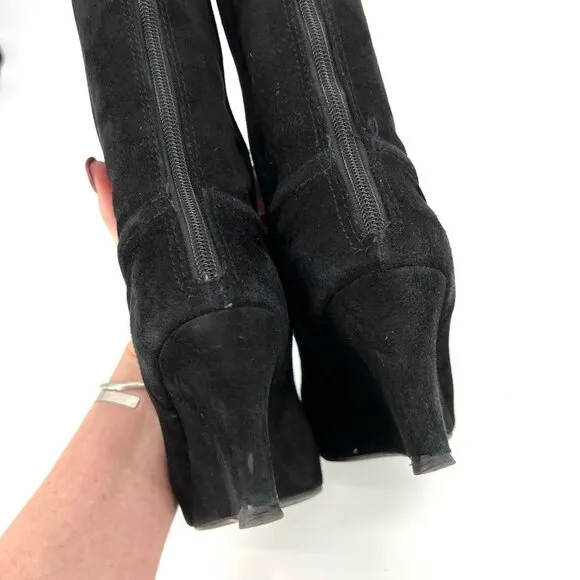 Tory Burch Irene Black Suede Wedge Tall Boots Size 6