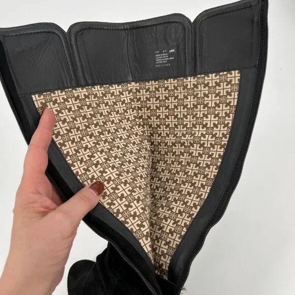Tory Burch Irene Black Suede Wedge Tall Boots Size 6