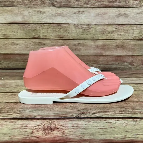 Tory Burch Ivory Studded Jelly Thong Sandals
