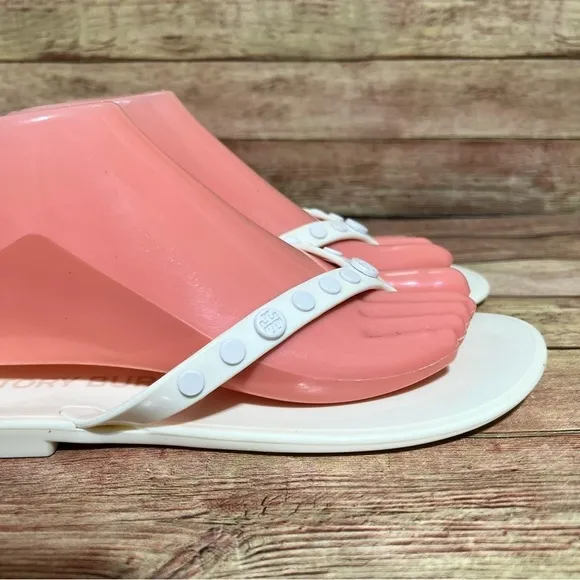 Tory Burch Ivory Studded Jelly Thong Sandals