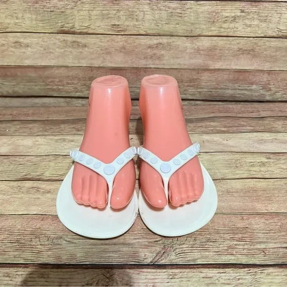 Tory Burch Ivory Studded Jelly Thong Sandals