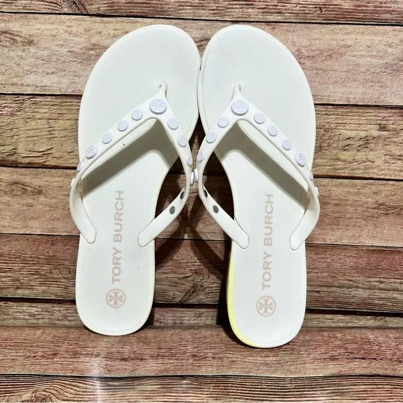 Tory Burch Ivory Studded Jelly Thong Sandals