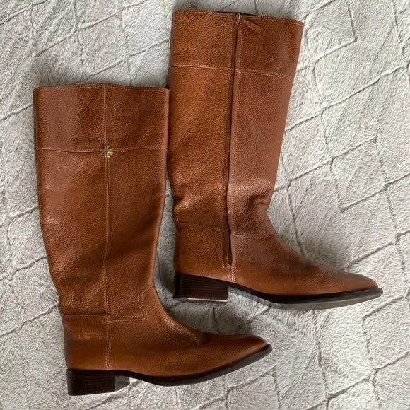 Tory Burch Jolie Pebbled Leather Riding Boots Made in Brazil
