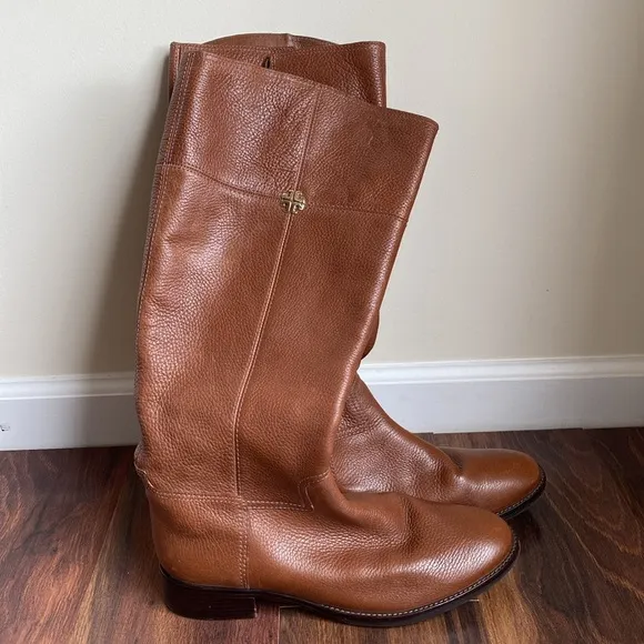 Tory Burch Jolie Pebbled Leather Riding Boots Made in Brazil