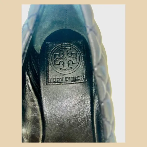 Tory Burch Kaitlin Quilted Black Ballet Flats – Gold Cap Toe, Size 8