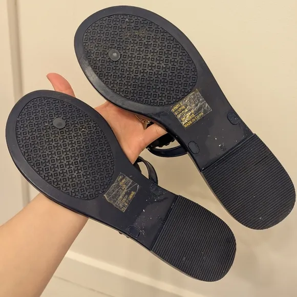 Tory Burch Melody Jelly Thong Sandals Navy Blue Pearl Size 9
