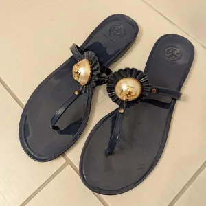Tory Burch Melody Jelly Thong Sandals Navy Blue Pearl Size 9