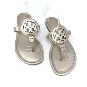TORY BURCH Metallic Gold Fringe Miller Logo Sandals Slides Flip Flops Size 7.5
