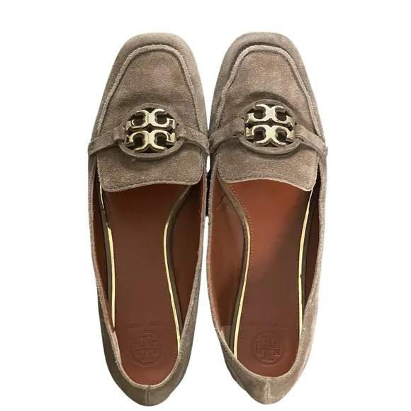 Tory Burch Miller Brown Genuine suede loafers, Large gold TT logo, size 9