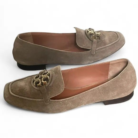 Tory Burch Miller Brown Genuine suede loafers, Large gold TT logo, size 9