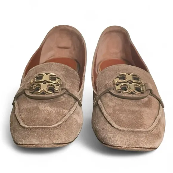 Tory Burch Miller Brown Genuine suede loafers, Large gold TT logo, size 9