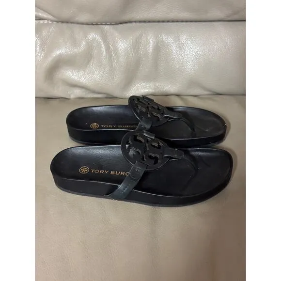 Tory Burch Miller Cloud Thong Sandals Black Size 6.5