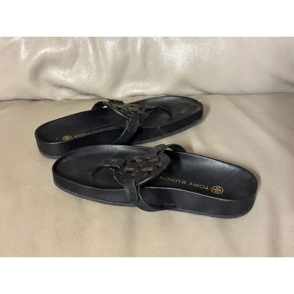 Tory Burch Miller Cloud Thong Sandals Black Size 6.5