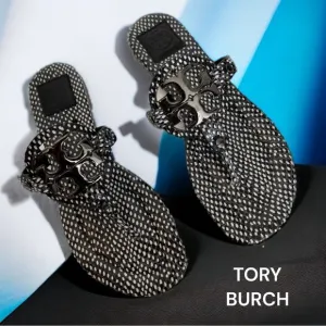 TORY BURCH MILLER NEW FLATS SHOES SANDALS LEATHER LOGO 8.5