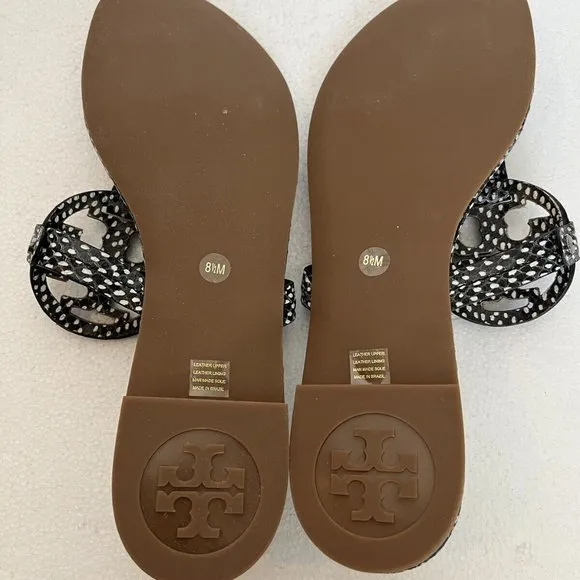TORY BURCH MILLER NEW FLATS SHOES SANDALS LEATHER LOGO 8.5