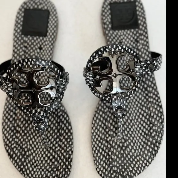 TORY BURCH MILLER NEW FLATS SHOES SANDALS LEATHER LOGO 8.5