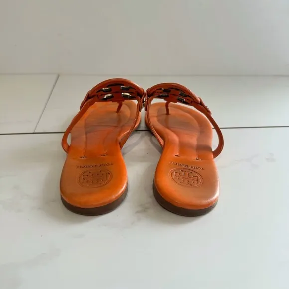 Tory Burch Miller Orange Leather Thong Sandals Size 8.5